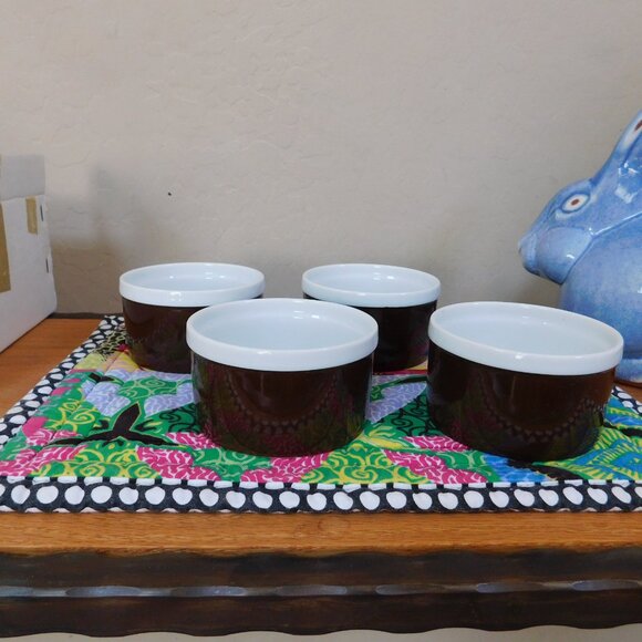 NIB Fitz & Floyd 4 La Ronde mod brown porcelain oven / table ramekin baking dish - Picture 2 of 15